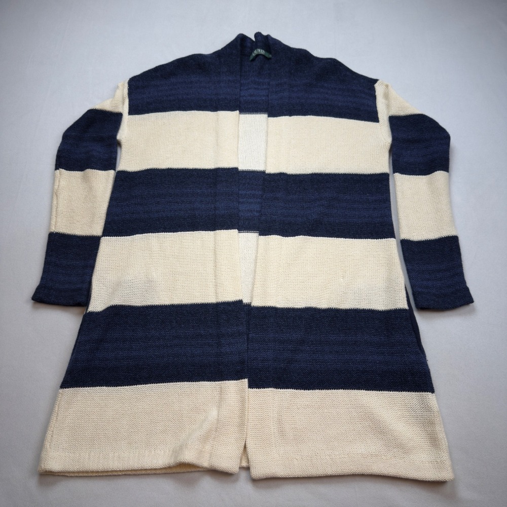 Lauren Ralph Lauren Navy & Cream Wide Stripe Open Cardigan